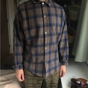 Men's Blue and Brown Plaid Button-Down Shirt
